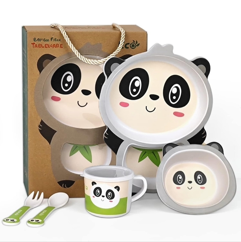 Eco Bamboo Fiber Panda Tableware Set for Babies & Toddlers